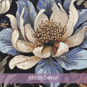 William Morris Tapestry-Inspired Vintage Blue Flower Nature Cross Stitch Pattern, Decorative Arts & Crafts Embroidery Decor, Full Coverage