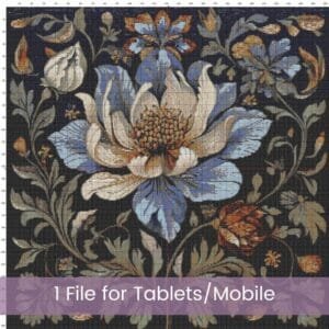 William Morris Tapestry-Inspired Vintage Blue Flower Nature Cross Stitch Pattern, Decorative Arts & Crafts Embroidery Decor, Full Coverage