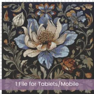 William Morris Tapestry-Inspired Vintage Blue Flower Nature Cross Stitch Pattern, Decorative Arts & Crafts Embroidery Decor, Full Coverage