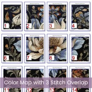 William Morris Tapestry-Inspired Vintage Blue Flower Nature Cross Stitch Pattern, Decorative Arts & Crafts Embroidery Decor, Full Coverage