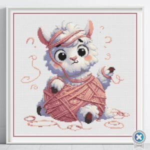 Alpaca Tangled in Yarn Cross Stitch Pattern, Baby Animal Stitch Pattern, Yarn Lover Decor, Knitters Yarn Art, Handmade Crafter Gift, PDF