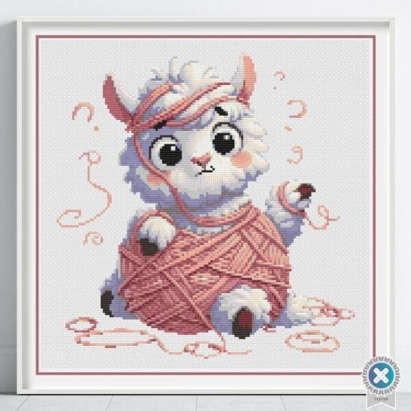 Alpaca Tangled in Yarn Cross Stitch Pattern, Baby Animal Stitch Pattern, Yarn Lover Decor, Knitters Yarn Art, Handmade Crafter Gift, PDF