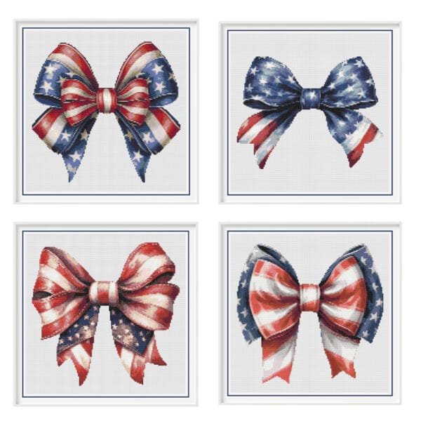 4th of July Coquette Bow Cross Stitch Patterns