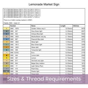 Lemonade Market Sign Cross Stitch Pattern, Farmhouse Kitchen Embroidery Sign, Bright Citrus Handmade Art Lemonade Stand Kitchen Decor Gift