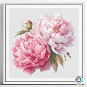 Peony Flowers Counted Cross Stitch PDF Pattern, Large Pink Peony Flowers Cross Stitch Pattern, Flowers PDF Pattern, Instant Download