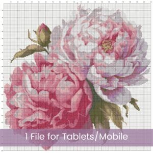 Peony Flowers Counted Cross Stitch PDF Pattern, Large Pink Peony Flowers Cross Stitch Pattern, Flowers PDF Pattern, Instant Download