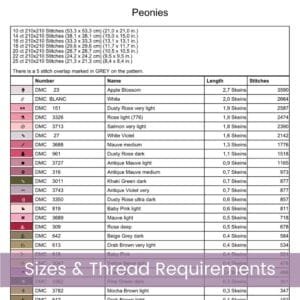 Peony Flowers Counted Cross Stitch PDF Pattern, Large Pink Peony Flowers Cross Stitch Pattern, Flowers PDF Pattern, Instant Download