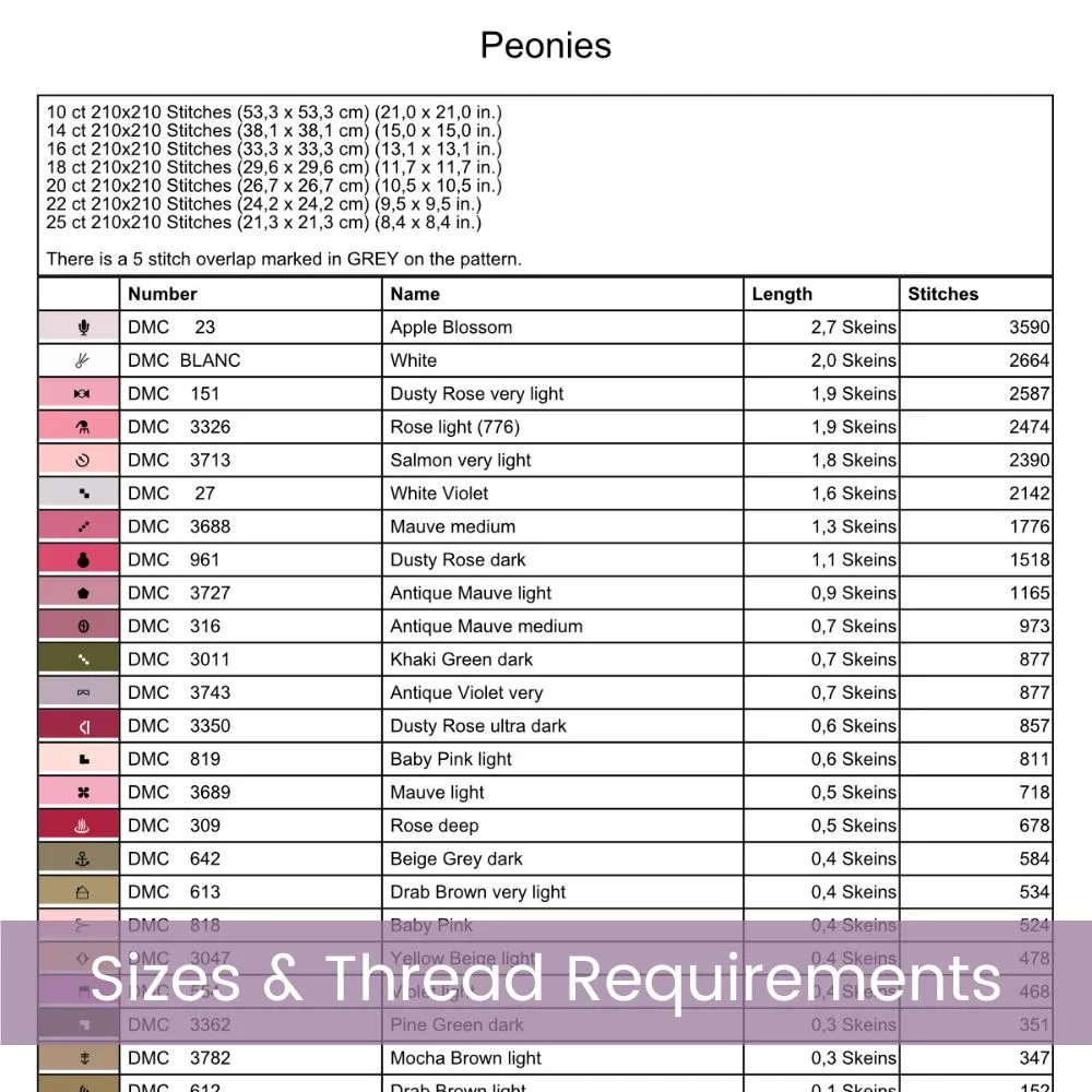 Peony Flowers Counted Cross Stitch PDF Pattern, Large Pink Peony Flowers Cross Stitch Pattern, Flowers PDF Pattern, Instant Download