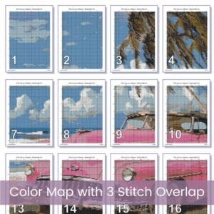 Pink Car on a Beach Cross Stitch Pattern, Tropical Maximalist Retro Car Cross Stitch, Summer Full Coverage Coastal Decor Embroidery