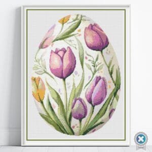 Tulip Easter Egg Cross Stitch Pattern, Floral Easter Cross Stitch, Pastel Tulip Egg Embroidery, Spring Stitching, Handmade Easter Decor Gift