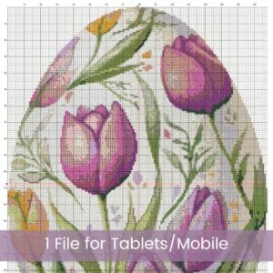 Tulip Easter Egg Cross Stitch Pattern, Floral Easter Cross Stitch, Pastel Tulip Egg Embroidery, Spring Stitching, Handmade Easter Decor Gift